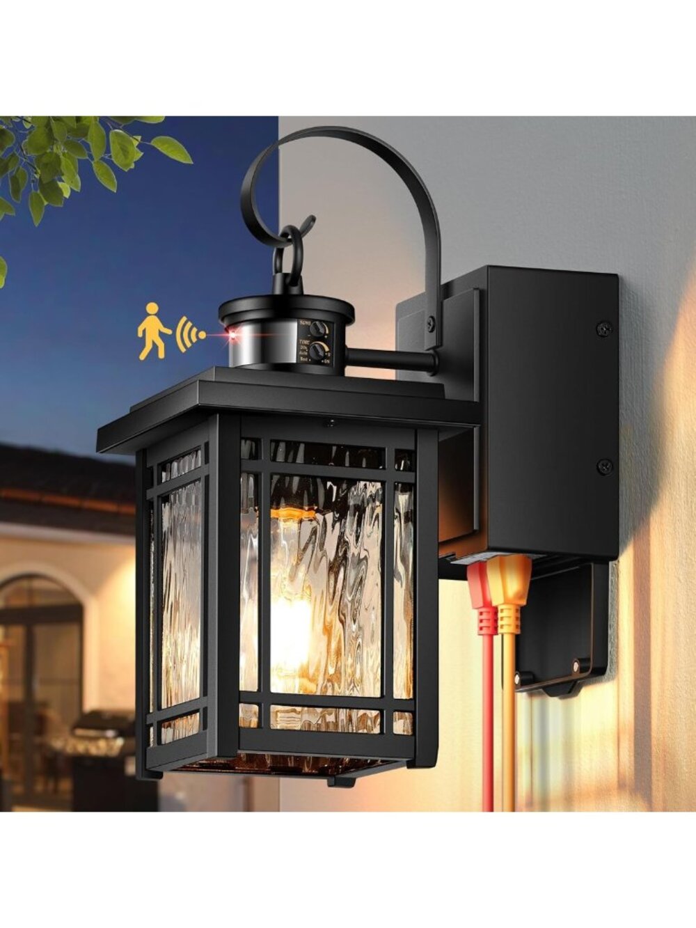 Stylish Outdoor Porch Light with GFCI Outlet, Black Coach Lighting for Garage